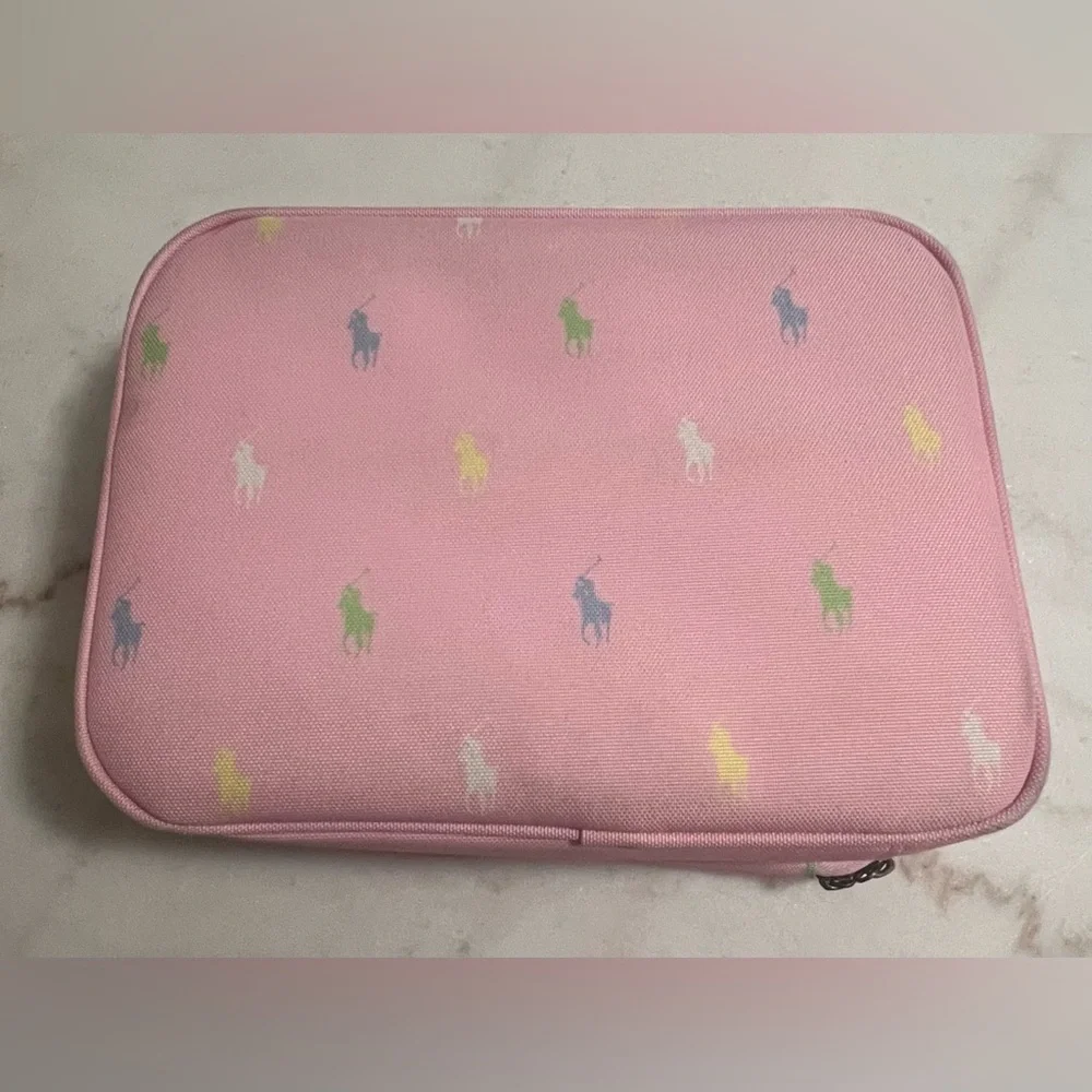 Ralph Lauren Big Pony Print Insulated Canvas Lunch Bag Tote Pink